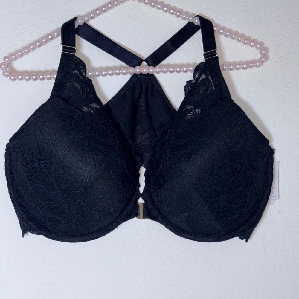 Target Lace Front Close Push Up Plunge Bra 42DD Black NEW Racerback Underwire